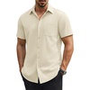 COOFANDY Mens Stretch Dress Shirts Short Sleeve Casual Button Down Shirts with Pocket(Light Khaki)