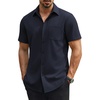 COOFANDY Mens Stretch Dress Shirts Short Sleeve Casual Button Down Shirts with Pocket(Midnight Blue)