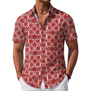 COOFANDY Mens Hawaiian Shirt Short Sleeve Button Down Beach Vacation Shirt Retro Summer Tropical Shirts(2-red Symmetrical Pattern)