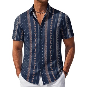 COOFANDY Mens Hawaiian Shirt Short Sleeve Button Down Beach Vacation Shirt Retro Summer Tropical Shirts(3-navy Blue Retro Cuban Pattern)
