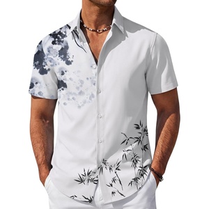 COOFANDY Mens Hawaiian Shirt Short Sleeve Button Down Beach Vacation Shirt Retro Summer Tropical Shirts(Ink Bamboo Leaves)
