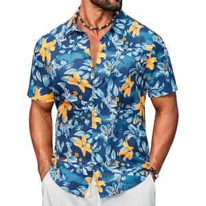 COOFANDY Mens Hawaiian Shirt Short Sleeve Button Down Floral Aloha Shirts Tropical Vacation Beach Shirts(B – Dark Blue & Yellow Floral)