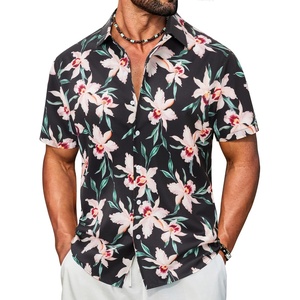 COOFANDY Mens Hawaiian Shirt Short Sleeve Button Down Floral Aloha Shirts Tropical Vacation Beach Shirts(C – Black & Apricot Orchid)