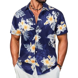 COOFANDY Mens Hawaiian Shirt Short Sleeve Button Down Floral Aloha Shirts Tropical Vacation Beach Shirts(F – Deep Blue & Yellow White Floral)