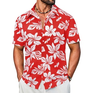 COOFANDY Mens Hawaiian Shirt Short Sleeve Button Down Floral Aloha Shirts Tropical Vacation Beach Shirts(I – Red & White Floral)