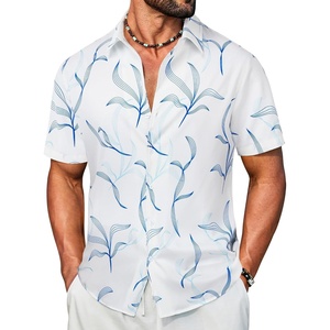 COOFANDY Mens Hawaiian Shirt Short Sleeve Button Down Floral Aloha Shirts Tropical Vacation Beach Shirts(K – White & Blue Leaf)