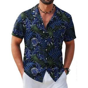 COOFANDY Mens Hawaiian Shirt Short Sleeve Tropical Button Up Vacation Beach Shirt(Black Blue Green – Leaf)