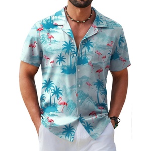 COOFANDY Mens Hawaiian Shirt Short Sleeve Tropical Button Up Vacation Beach Shirt(Cyan Blue – Flamingos)