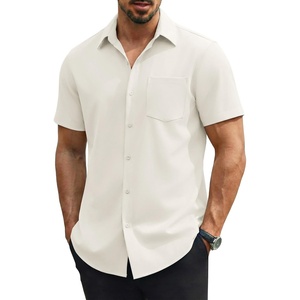 COOFANDY Mens Stretch Dress Shirts Short Sleeve Casual Button Down Shirts with Pocket(Cream)