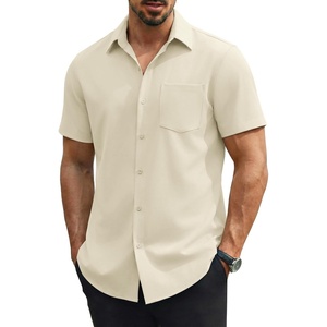 COOFANDY Mens Stretch Dress Shirts Short Sleeve Casual Button Down Shirts with Pocket(Light Khaki)