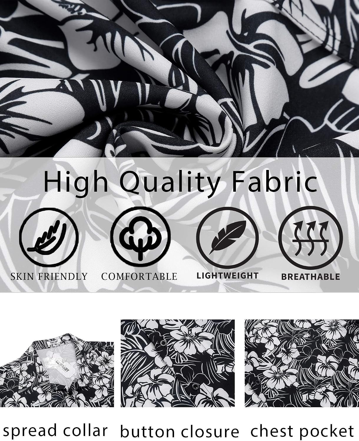 image:imageCOOFANDY Mens Hawaiian Shirt Short Sleeve Summer Button Down Shirts Tropical Vacation Beach Aloha Shirts with PocketBlack White Flower