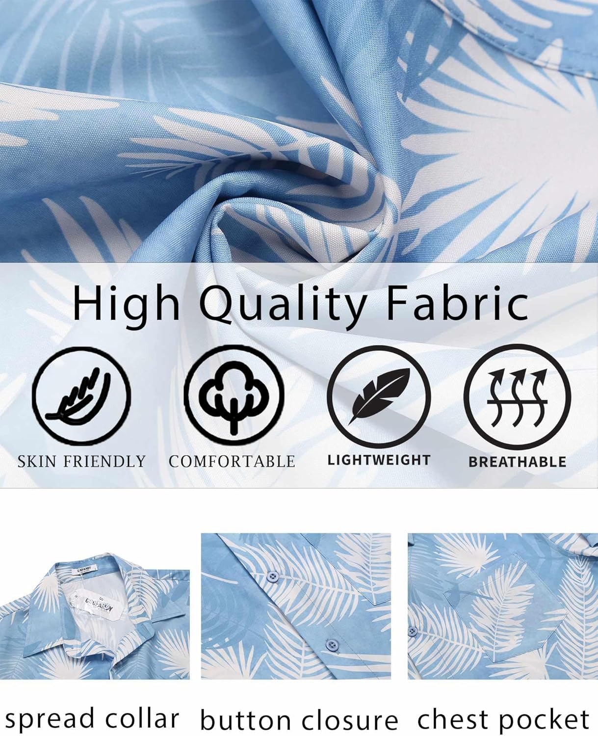 image:imageCOOFANDY Mens Hawaiian Shirt Short Sleeve Summer Button Down Shirts Tropical Vacation Beach Aloha Shirts with PocketBlue White Leaf