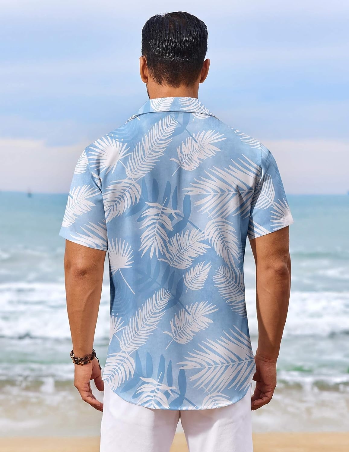image:imageCOOFANDY Mens Hawaiian Shirt Short Sleeve Summer Button Down Shirts Tropical Vacation Beach Aloha Shirts with PocketBlue White Leaf