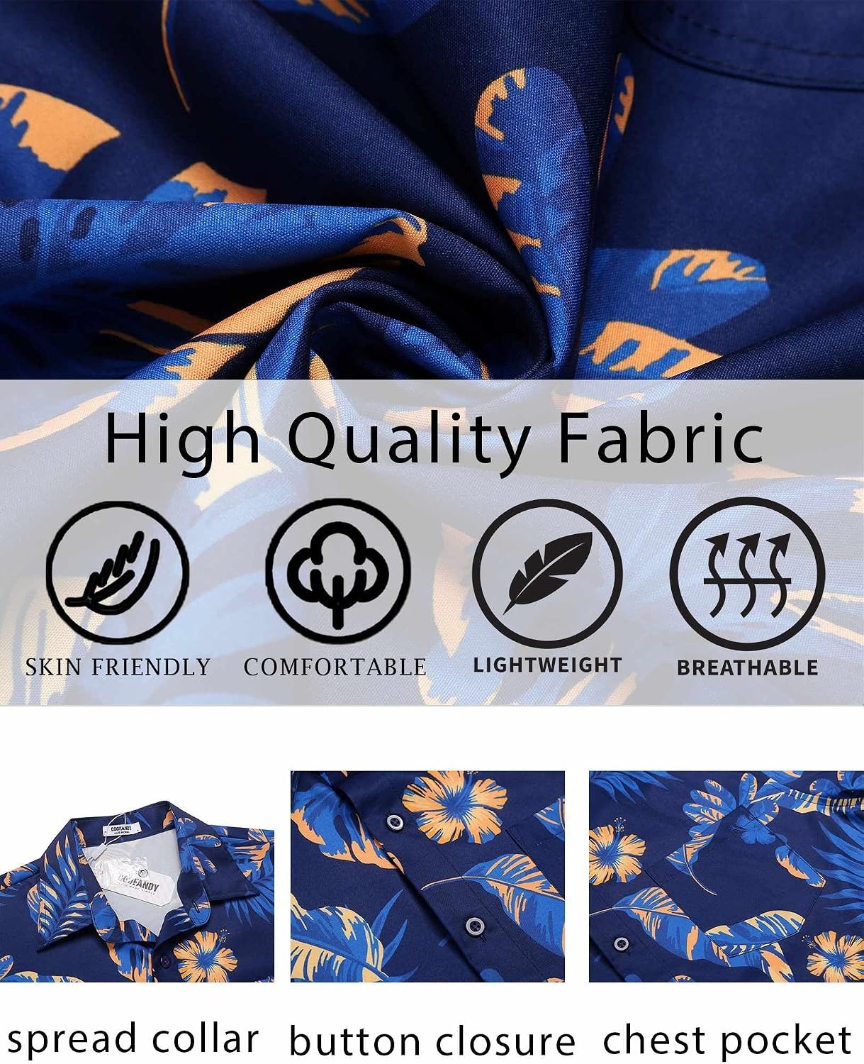 image:imageCOOFANDY Mens Hawaiian Shirt Short Sleeve Summer Button Down Shirts Tropical Vacation Beach Aloha Shirts with PocketDeep Blue Leaf