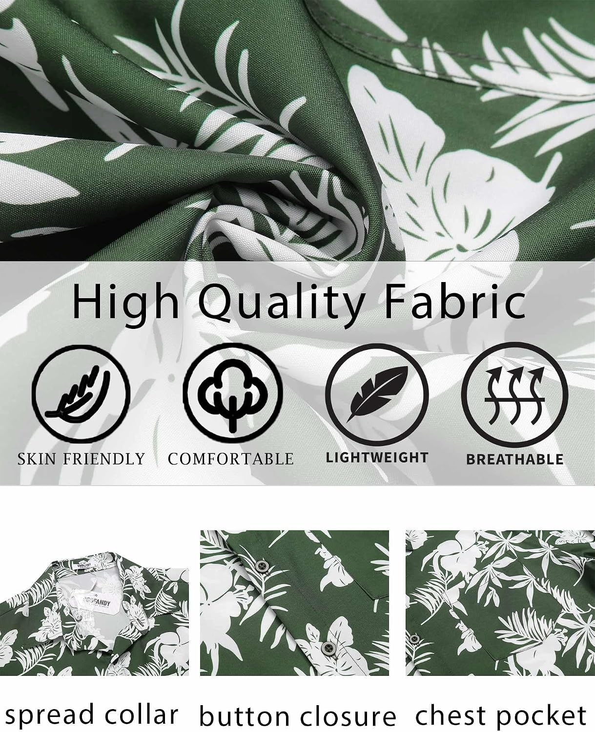 image:imageCOOFANDY Mens Hawaiian Shirt Short Sleeve Summer Button Down Shirts Tropical Vacation Beach Aloha Shirts with PocketGreen White Flower