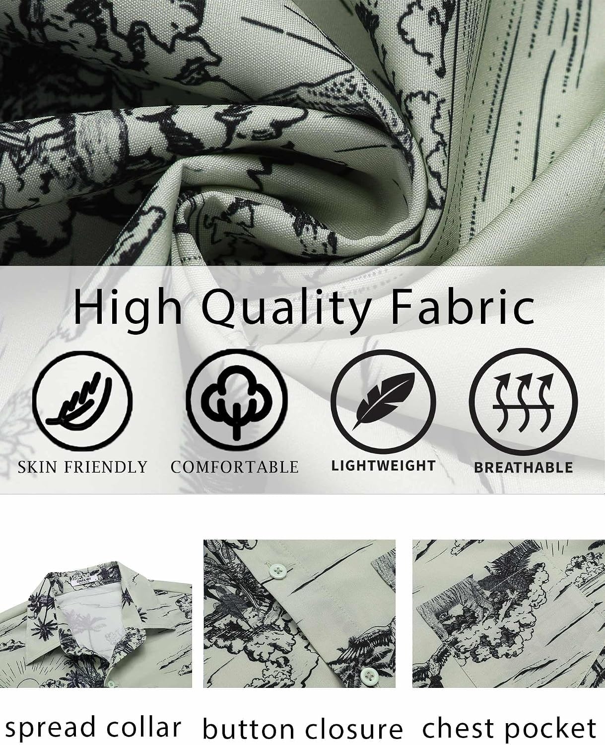image:imageCOOFANDY Mens Hawaiian Shirt Short Sleeve Summer Button Down Shirts Tropical Vacation Beach Aloha Shirts with PocketLight Green Palm Tree