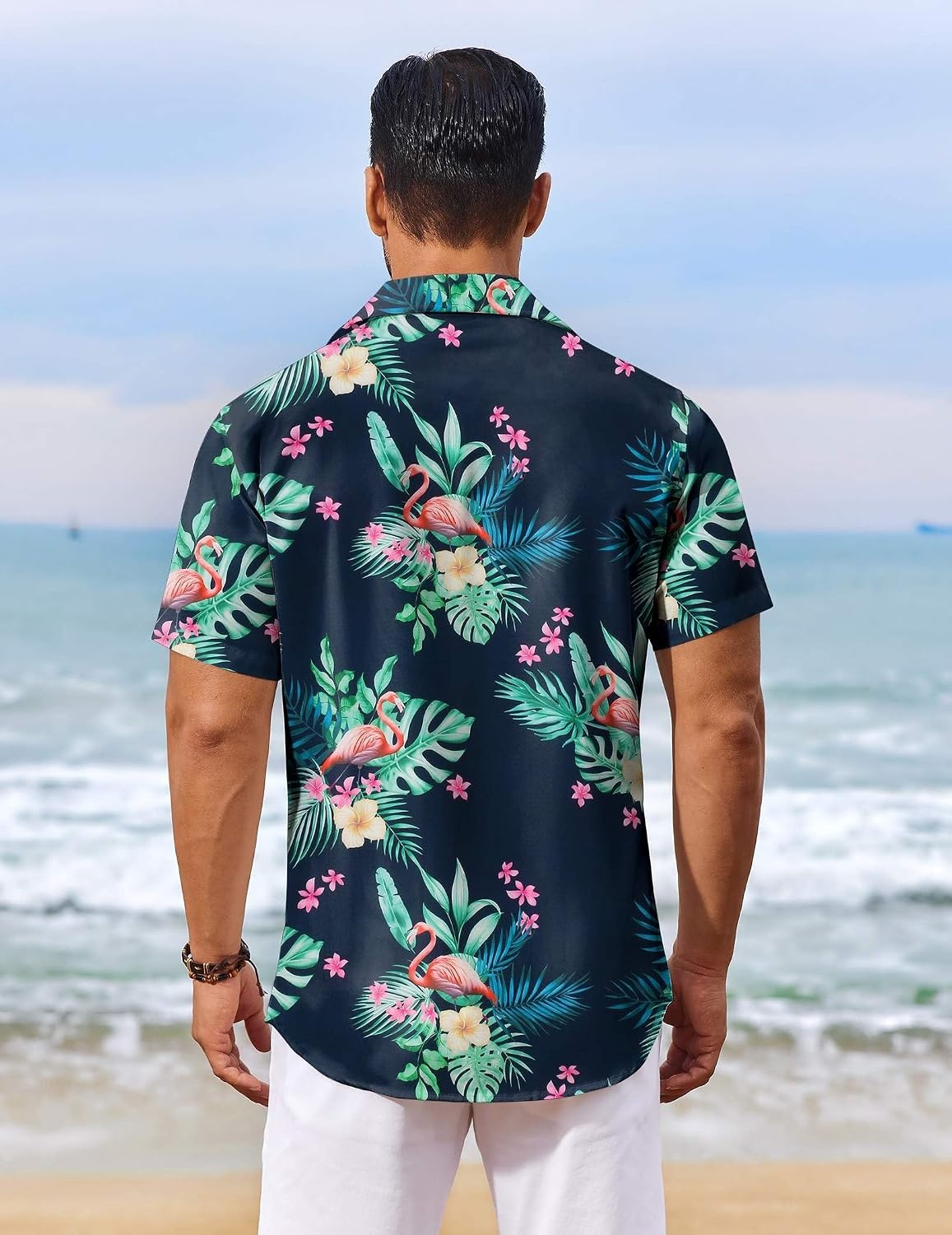 image:imageCOOFANDY Mens Hawaiian Shirt Short Sleeve Summer Button Down Shirts Tropical Vacation Beach Aloha Shirts with PocketNavy Flamingo