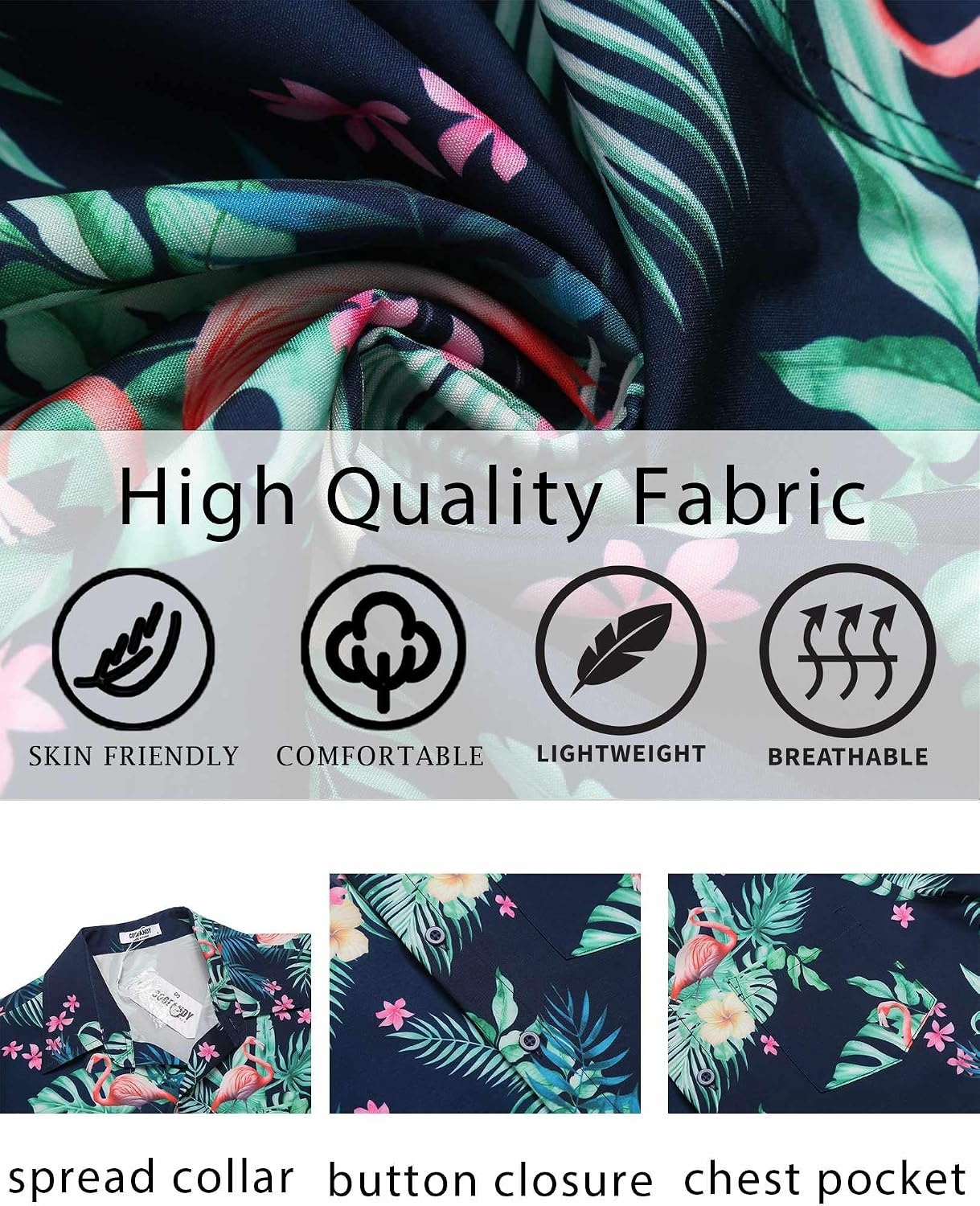 image:imageCOOFANDY Mens Hawaiian Shirt Short Sleeve Summer Button Down Shirts Tropical Vacation Beach Aloha Shirts with PocketNavy Flamingo