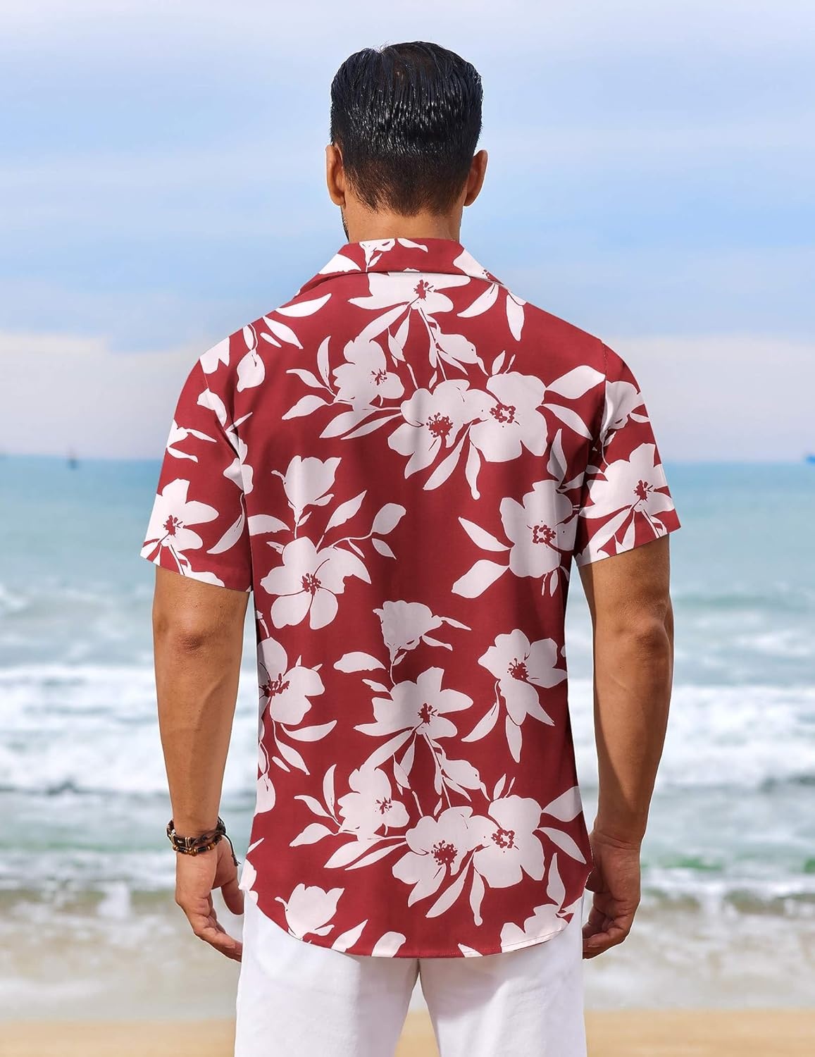 image:imageCOOFANDY Mens Hawaiian Shirt Short Sleeve Summer Button Down Shirts Tropical Vacation Beach Aloha Shirts with PocketWine Red White Flower