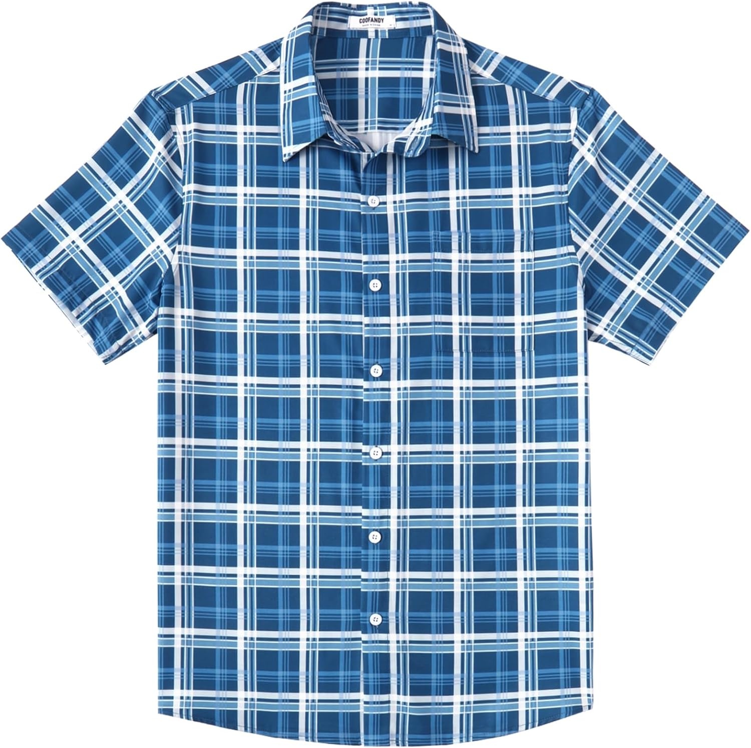 image:imageCOOFANDY Mens Plaid Button Down Shirts Short Sleeve Casual Summer Shirt Wrinkle Free Dress Shirts with Pocket01deep Blue White Plaid