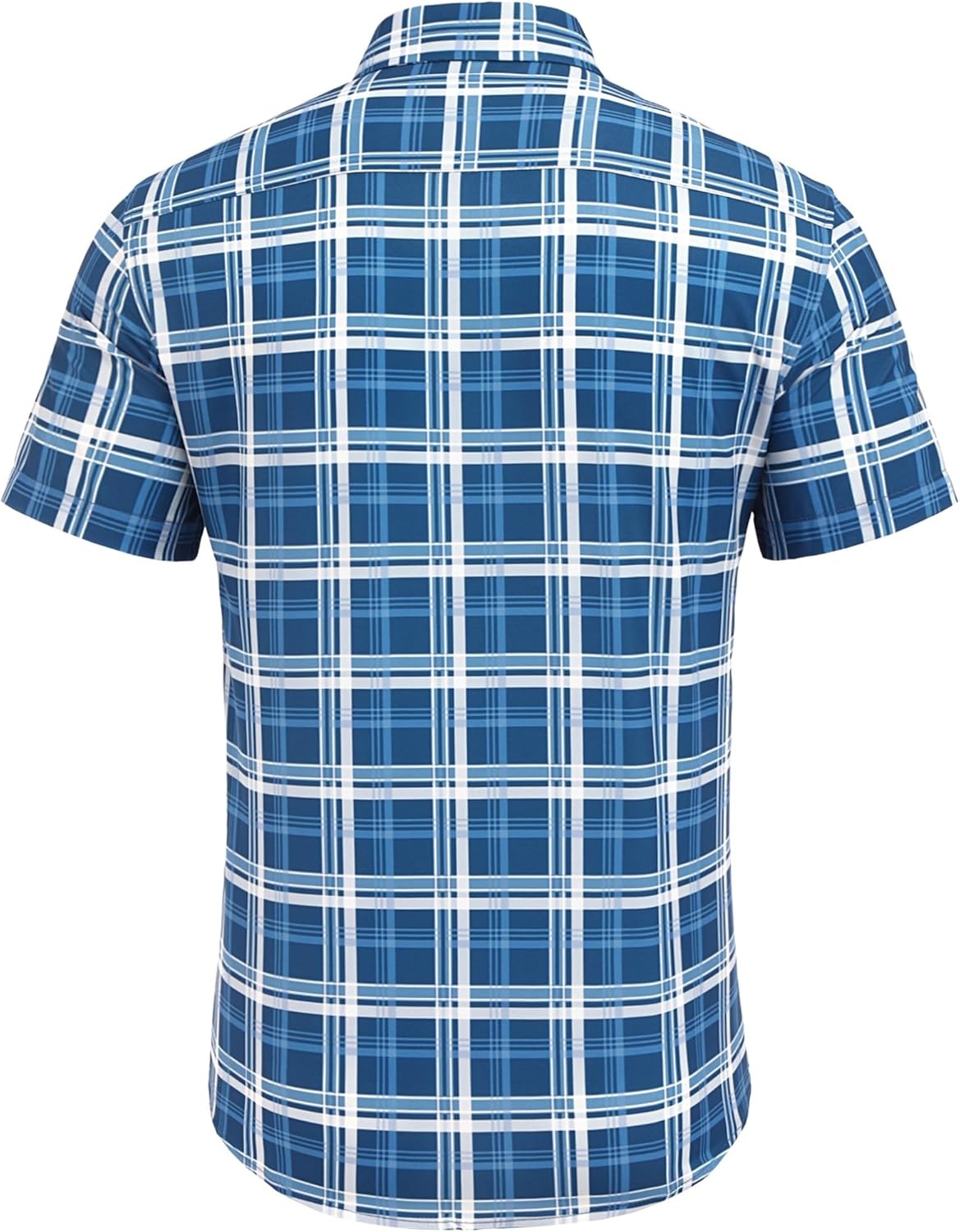 image:imageCOOFANDY Mens Plaid Button Down Shirts Short Sleeve Casual Summer Shirt Wrinkle Free Dress Shirts with Pocket01deep Blue White Plaid
