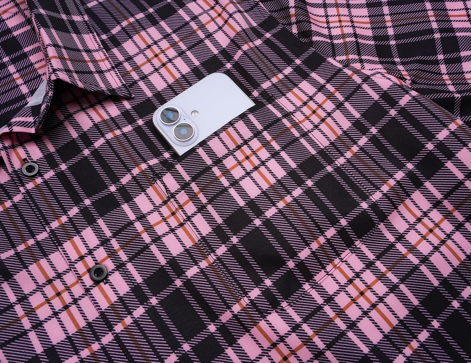 image:imageCOOFANDY Mens Plaid Button Down Shirts Short Sleeve Casual Summer Shirt Wrinkle Free Dress Shirts with PocketBlack Pink Plaid