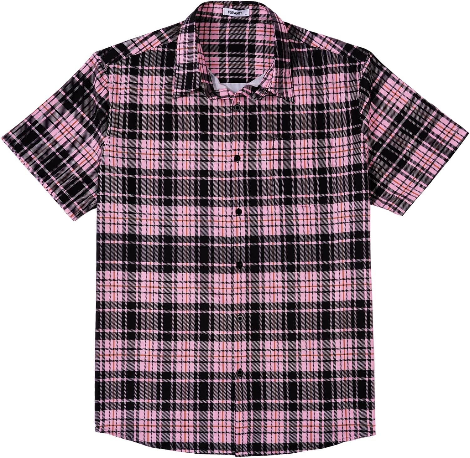 image:imageCOOFANDY Mens Plaid Button Down Shirts Short Sleeve Casual Summer Shirt Wrinkle Free Dress Shirts with PocketBlack Pink Plaid