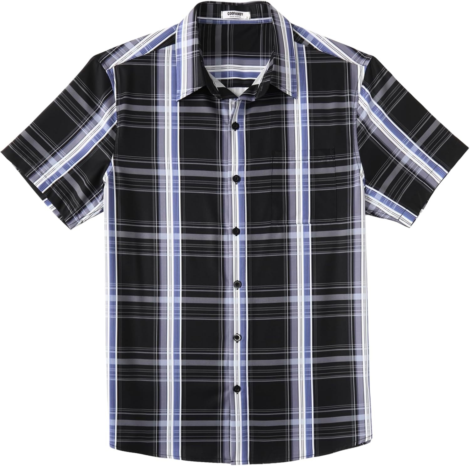 image:imageCOOFANDY Mens Plaid Button Down Shirts Short Sleeve Casual Summer Shirt Wrinkle Free Dress Shirts with PocketBlack Plaid
