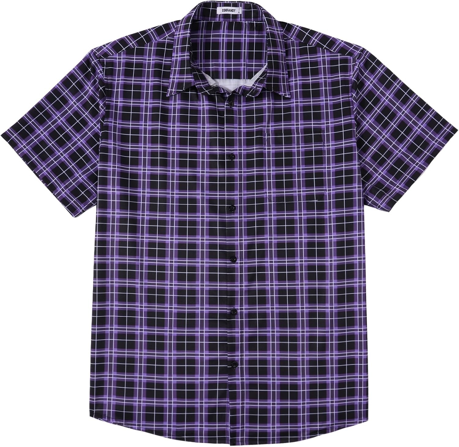 image:imageCOOFANDY Mens Plaid Button Down Shirts Short Sleeve Casual Summer Shirt Wrinkle Free Dress Shirts with PocketBlack Purple Pliad