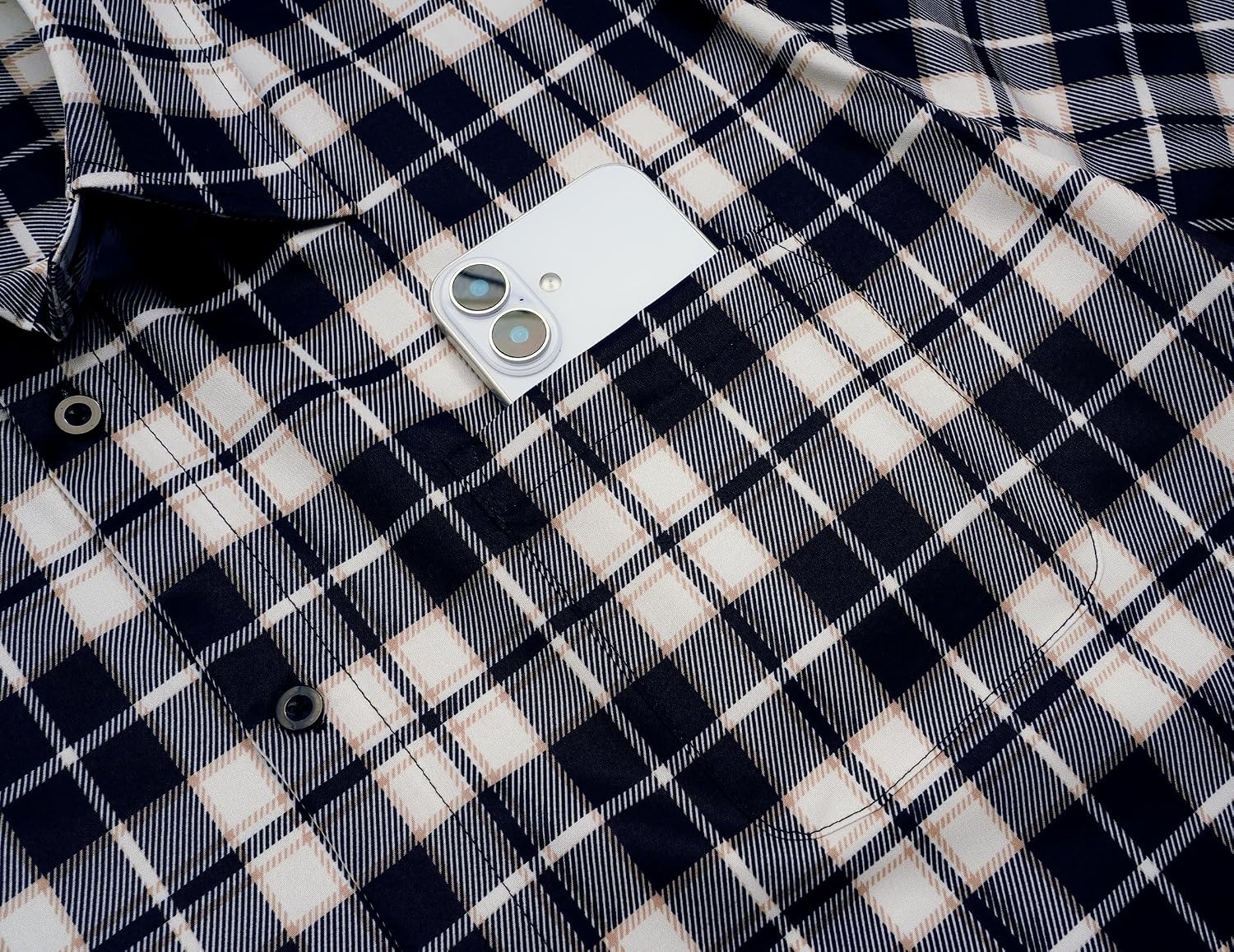 image:imageCOOFANDY Mens Plaid Button Down Shirts Short Sleeve Casual Summer Shirt Wrinkle Free Dress Shirts with PocketBlack White Khaki Plaid
