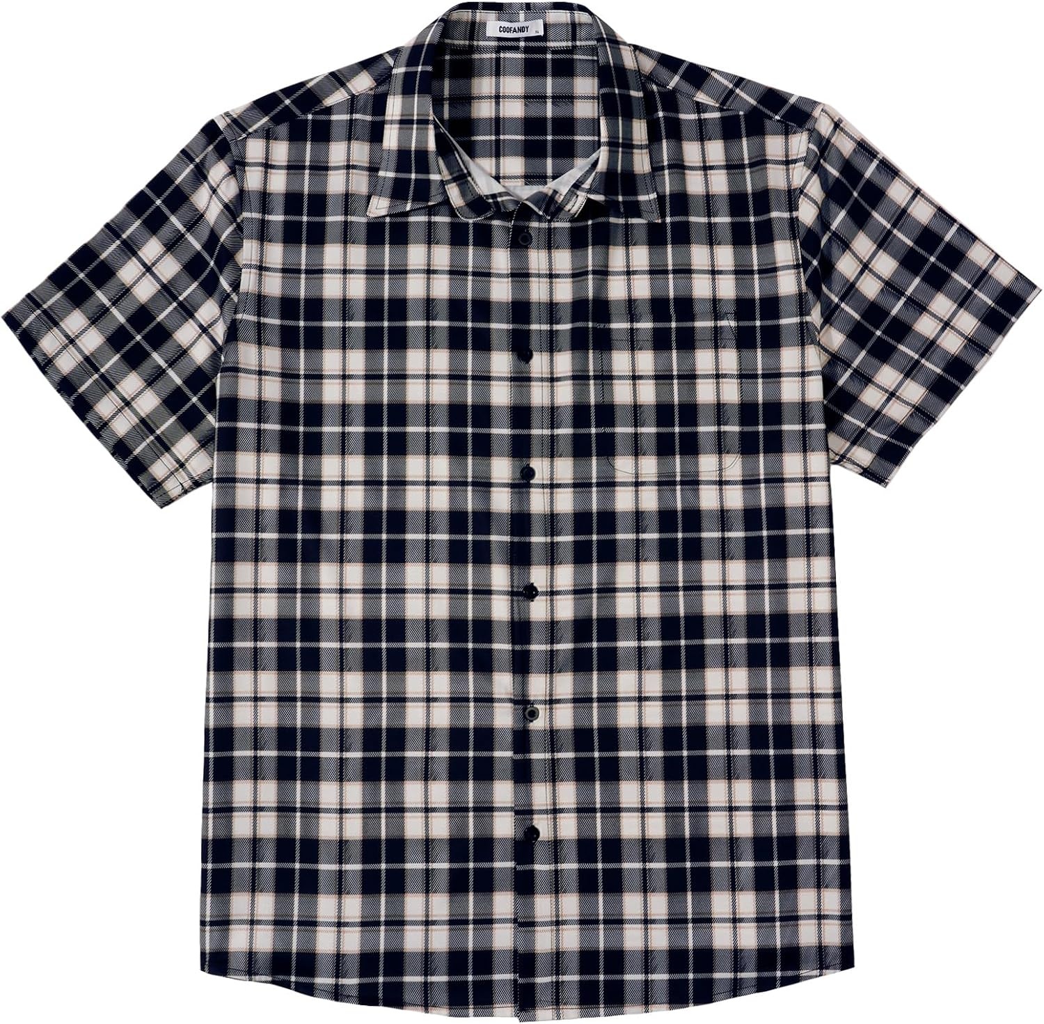 image:imageCOOFANDY Mens Plaid Button Down Shirts Short Sleeve Casual Summer Shirt Wrinkle Free Dress Shirts with PocketBlack White Khaki Plaid