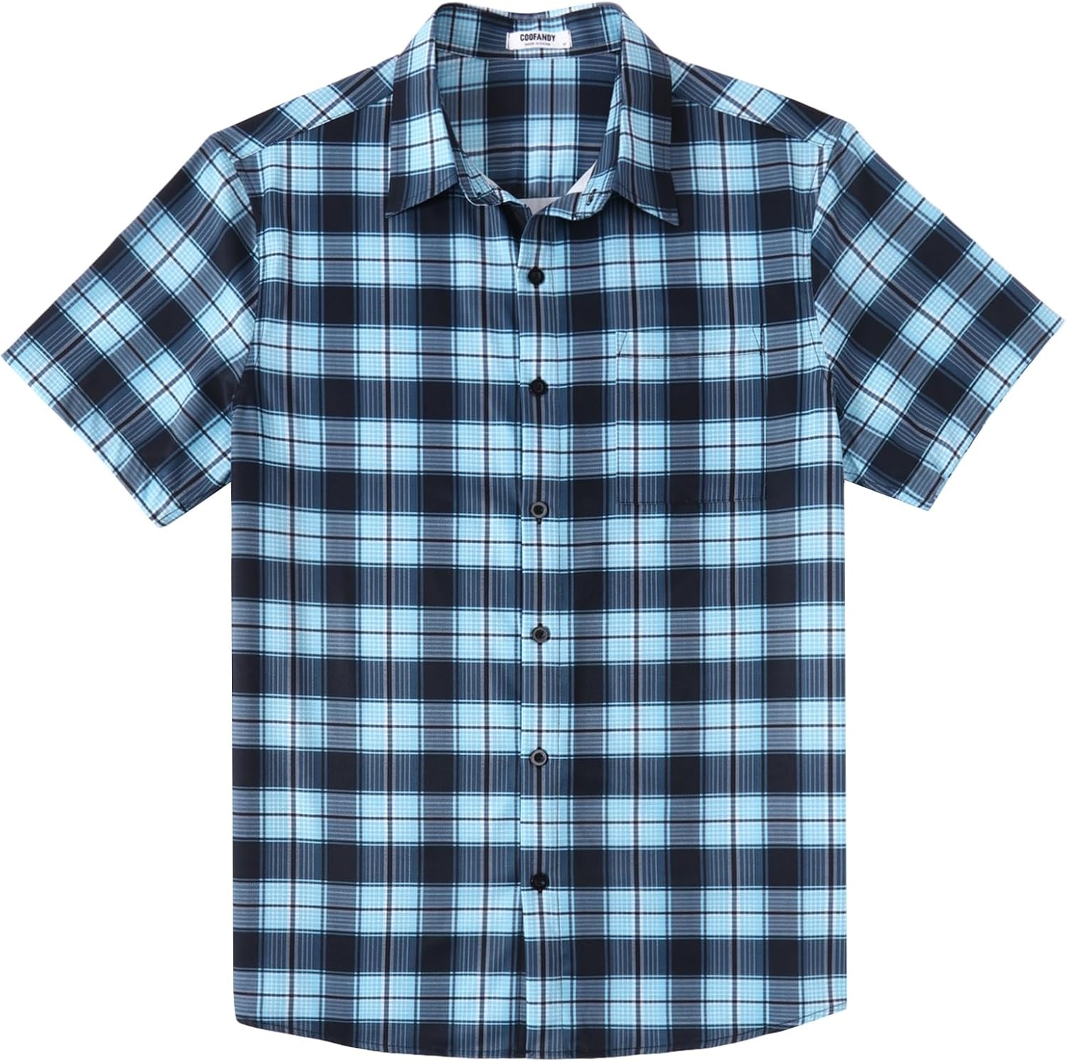 image:imageCOOFANDY Mens Plaid Button Down Shirts Short Sleeve Casual Summer Shirt Wrinkle Free Dress Shirts with PocketBlue Black Check