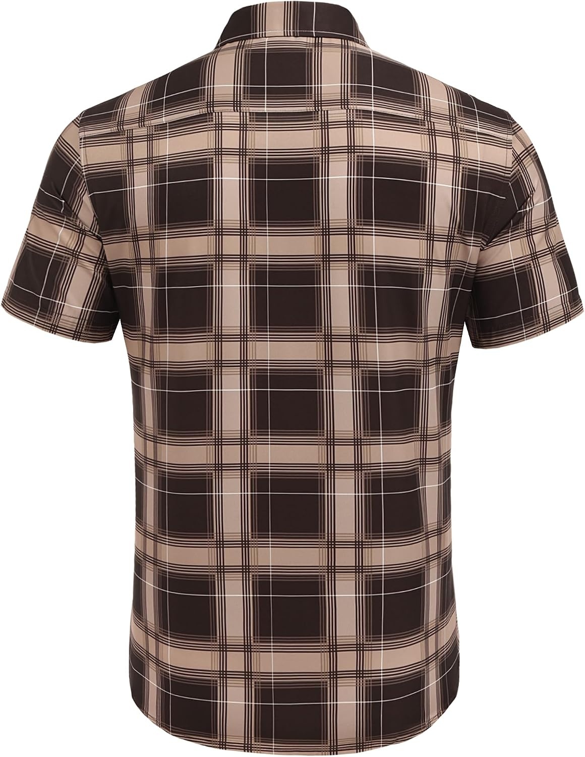 image:imageCOOFANDY Mens Plaid Button Down Shirts Short Sleeve Casual Summer Shirt Wrinkle Free Dress Shirts with PocketBrown Khaki Plaid