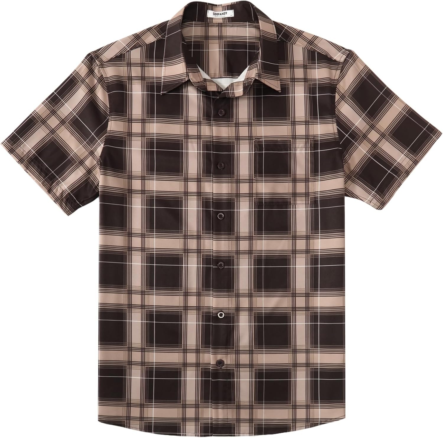 image:imageCOOFANDY Mens Plaid Button Down Shirts Short Sleeve Casual Summer Shirt Wrinkle Free Dress Shirts with PocketBrown Khaki Plaid