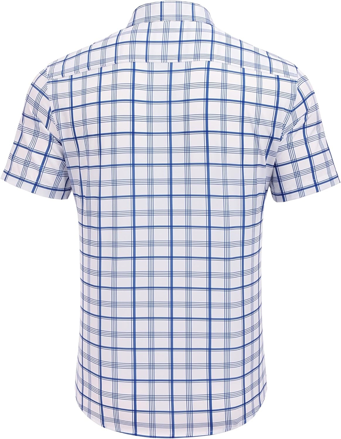 image:imageCOOFANDY Mens Plaid Button Down Shirts Short Sleeve Casual Summer Shirt Wrinkle Free Dress Shirts with PocketDark Blue White Plaid