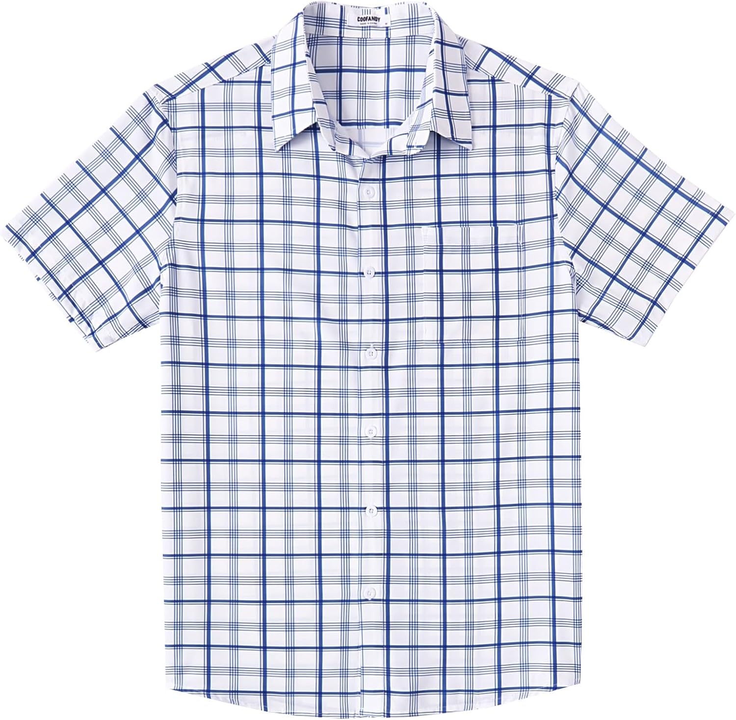 image:imageCOOFANDY Mens Plaid Button Down Shirts Short Sleeve Casual Summer Shirt Wrinkle Free Dress Shirts with PocketDark Blue White Plaid