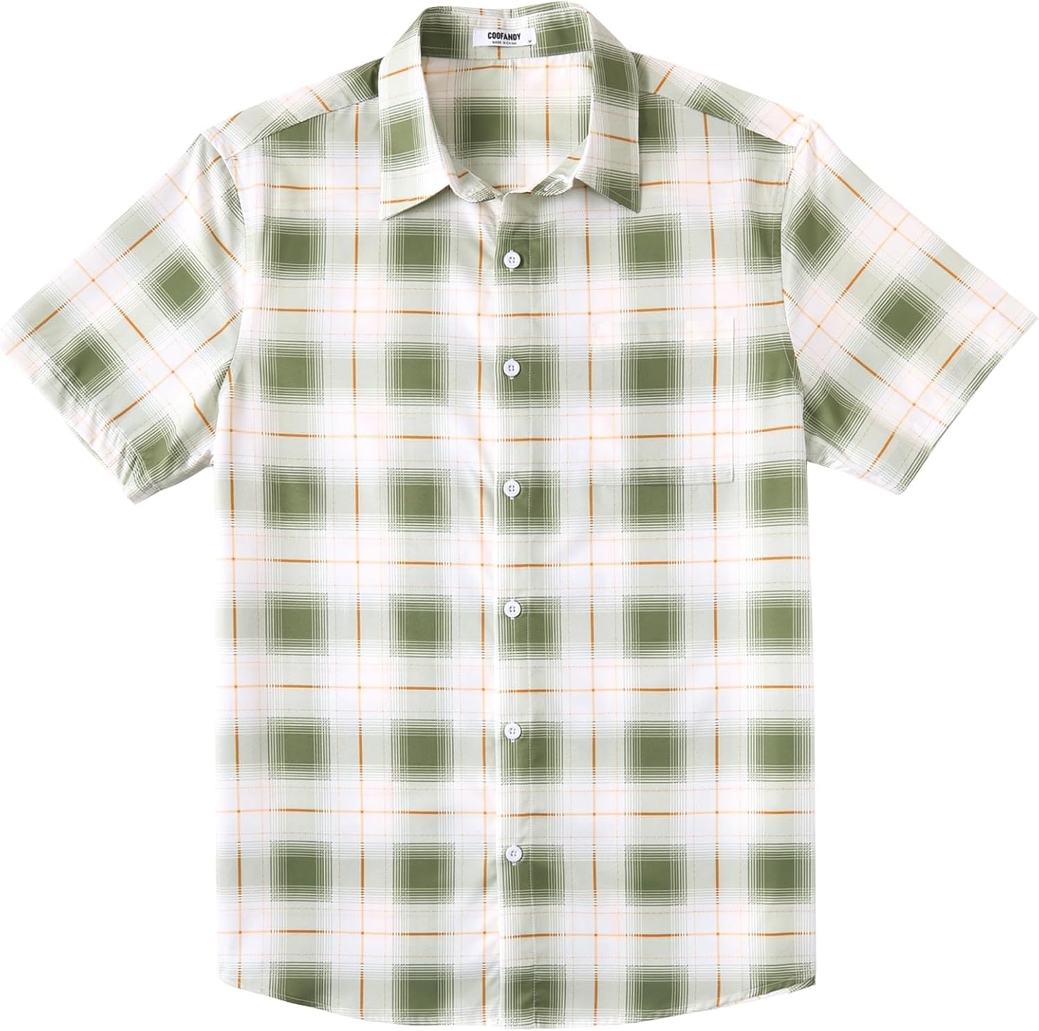 image:imageCOOFANDY Mens Plaid Button Down Shirts Short Sleeve Casual Summer Shirt Wrinkle Free Dress Shirts with PocketGreen Plaid
