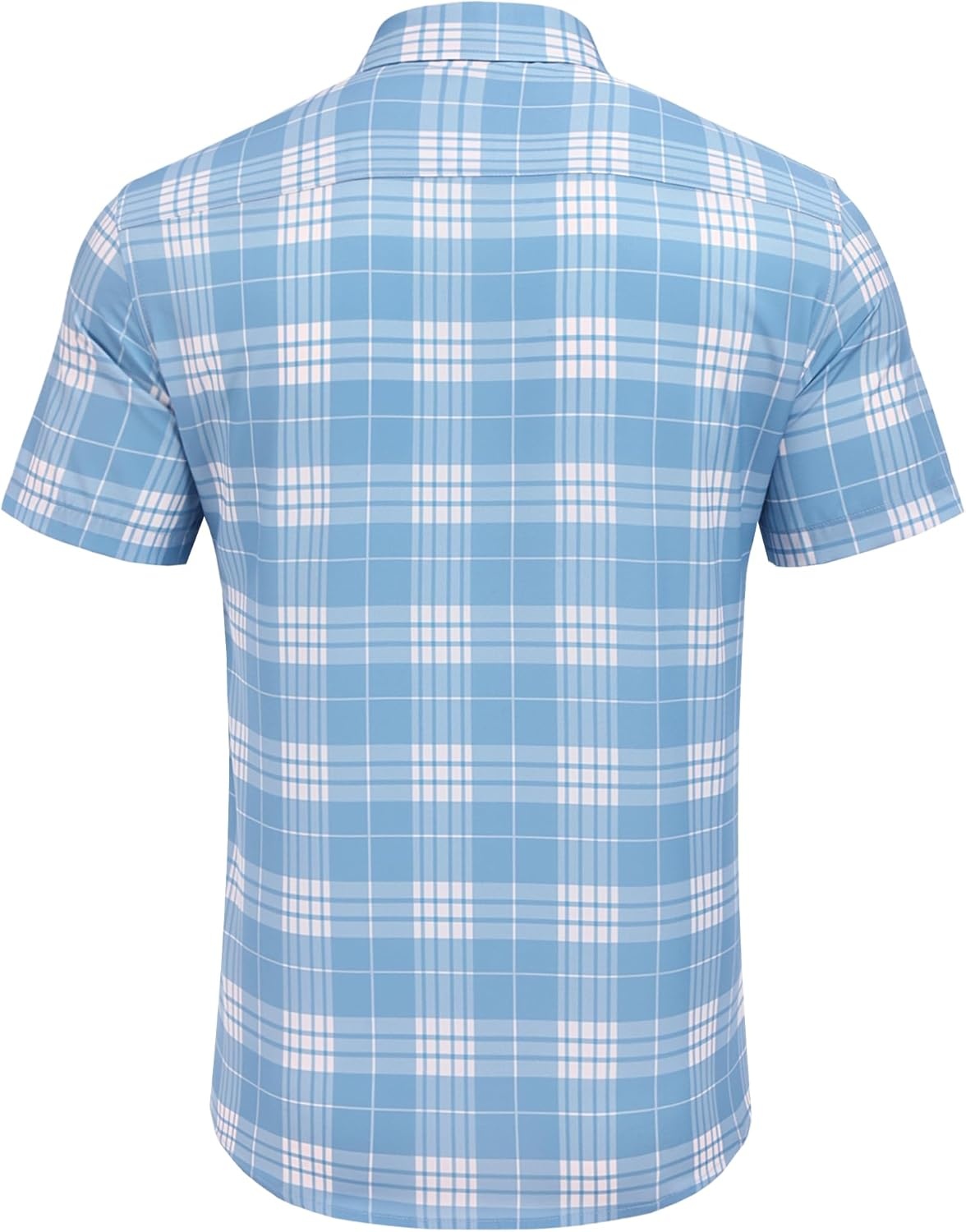 image:imageCOOFANDY Mens Plaid Button Down Shirts Short Sleeve Casual Summer Shirt Wrinkle Free Dress Shirts with PocketLight Blue White Plaid