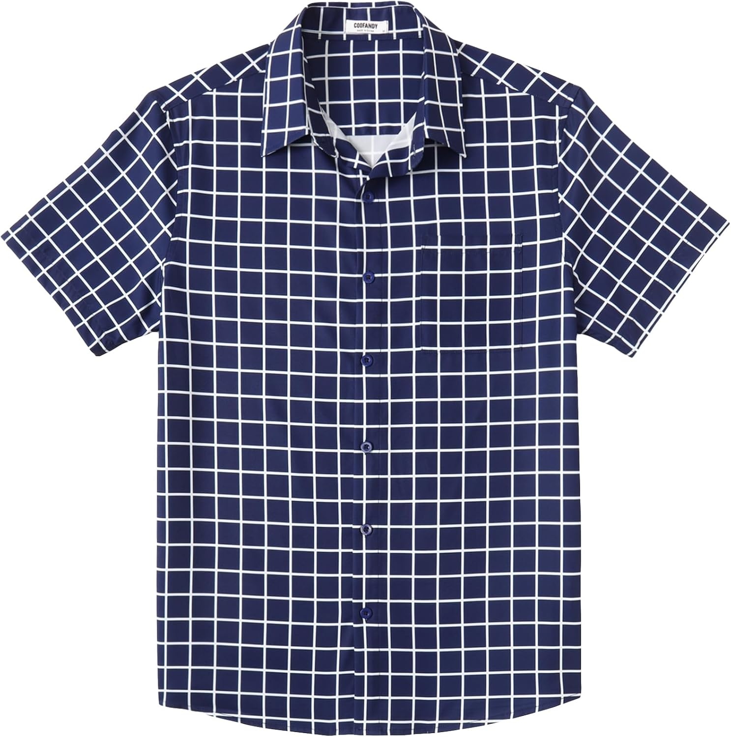 image:imageCOOFANDY Mens Plaid Button Down Shirts Short Sleeve Casual Summer Shirt Wrinkle Free Dress Shirts with PocketNavy Blue Plaid