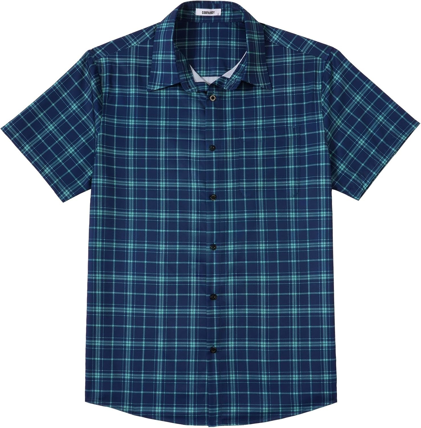 image:imageCOOFANDY Mens Plaid Button Down Shirts Short Sleeve Casual Summer Shirt Wrinkle Free Dress Shirts with PocketNavy and Green Plaid