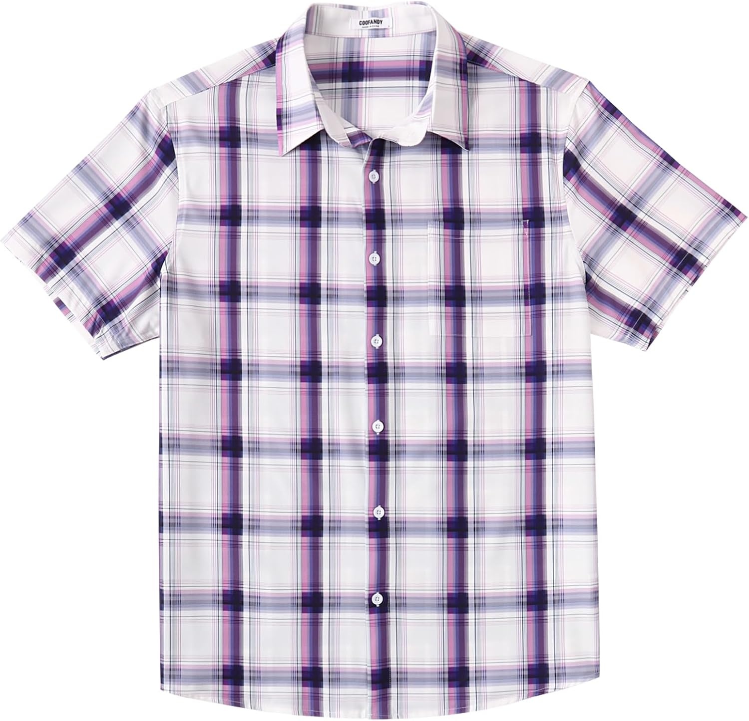 image:imageCOOFANDY Mens Plaid Button Down Shirts Short Sleeve Casual Summer Shirt Wrinkle Free Dress Shirts with PocketPurple Plaid
