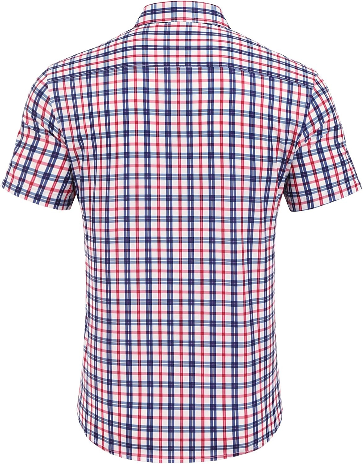 image:imageCOOFANDY Mens Plaid Button Down Shirts Short Sleeve Casual Summer Shirt Wrinkle Free Dress Shirts with PocketRed Navy Check