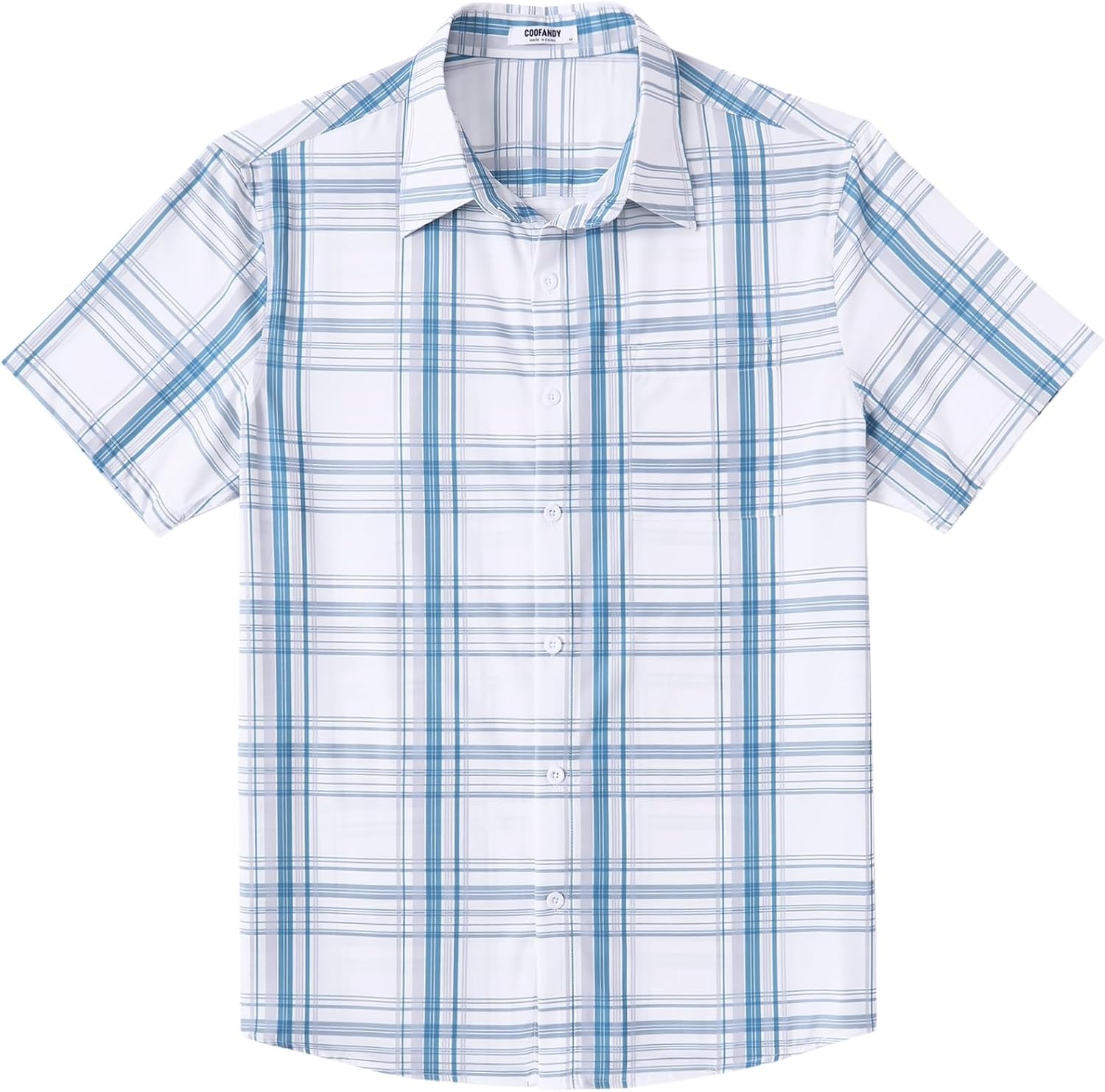 image:imageCOOFANDY Mens Plaid Button Down Shirts Short Sleeve Casual Summer Shirt Wrinkle Free Dress Shirts with PocketWhite Blue Plaid