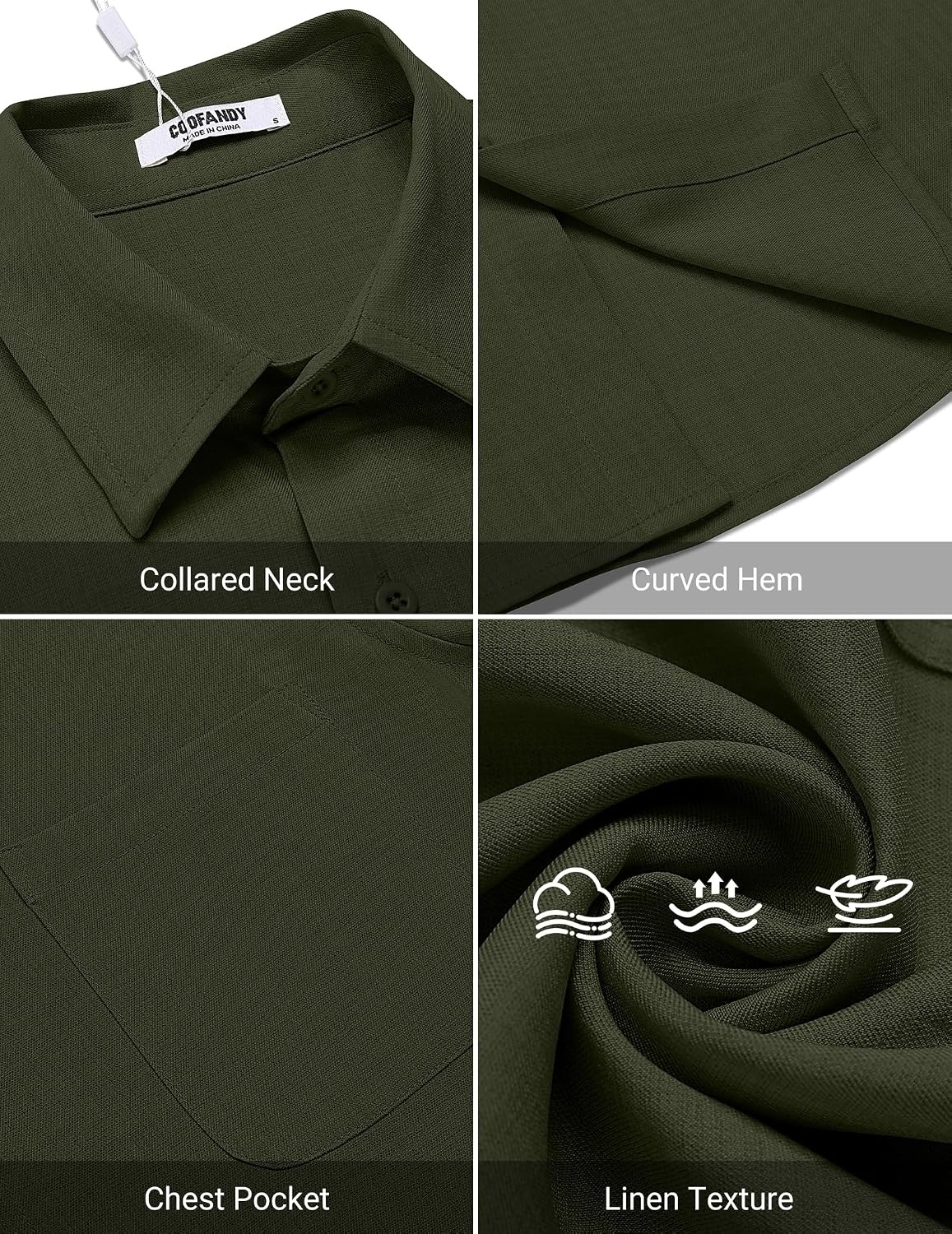 image:imageCOOFANDY Shirts for Men Short Sleeve with Pocket Button Down Shirt Casual Summer Beach Shirts Army Green Small