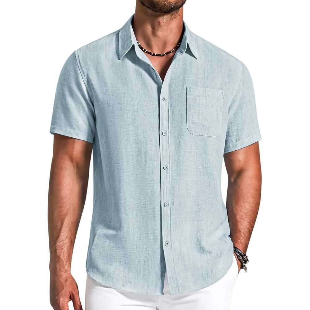 image:imageCOOFANDY Mens Button Down Shirts Short Sleeve Casual Shirt Summer Beach Textured ShirtsSky Blue