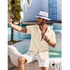 COOFANDY Button Up Shirts for Men Short Sleeve Linen Texture Shirt with Pocket Beach Shirts, Beige, Small