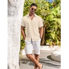 COOFANDY Button Up Shirts for Men Short Sleeve Linen Texture Shirt with Pocket Beach Shirts, Beige, Small