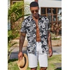 COOFANDY Men’s Hawaiian Shirt Short Sleeve Summer Button Down Shirts Tropical Vacation Beach Aloha Shirts with Pocket(Black – White Flower)