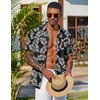 COOFANDY Men’s Hawaiian Shirt Short Sleeve Summer Button Down Shirts Tropical Vacation Beach Aloha Shirts with Pocket(Black – White Leaf)