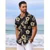 COOFANDY Men’s Hawaiian Shirt Short Sleeve Summer Button Down Shirts Tropical Vacation Beach Aloha Shirts with Pocket(Black – Yellow Flower)